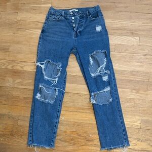 PacSun Distressed Straight Leg Jeans in Dark Blue